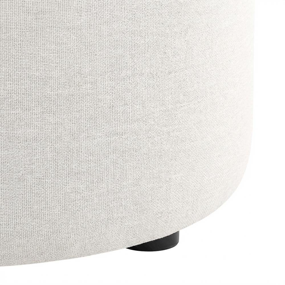 Woven Heathered Fabric Outdoor Ottoman with Cushioned Top in Neutral Tone