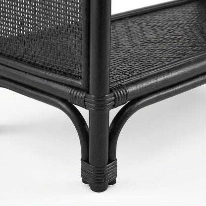 Black Arched Rattan Bookshelf with Slim Shelves and Natural Finish