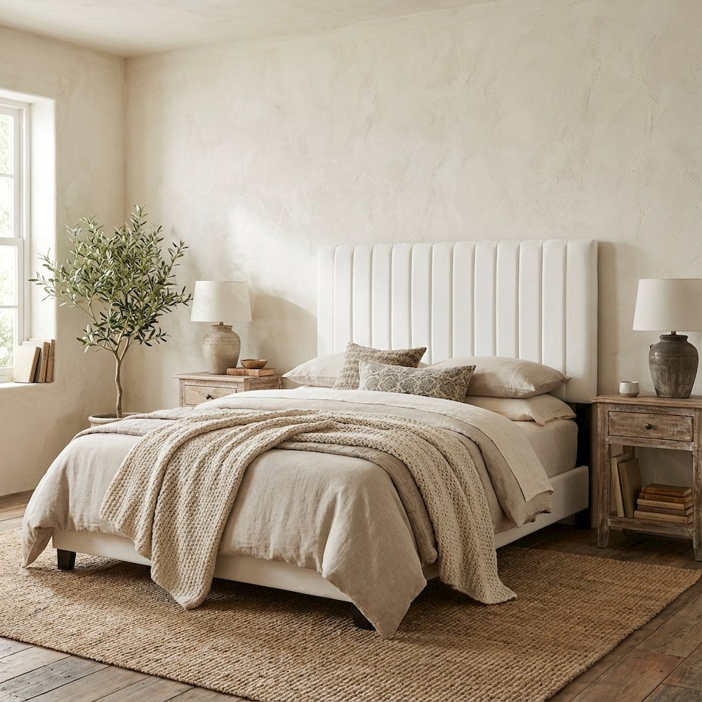 Ivory Velvet Twin Headboard with Padded Upholstery and Elegant Design