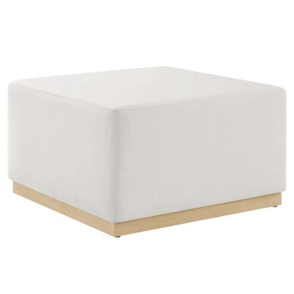 Square Performance Velvet Ottoman in Neutral Fabric for Outdoor Lounge