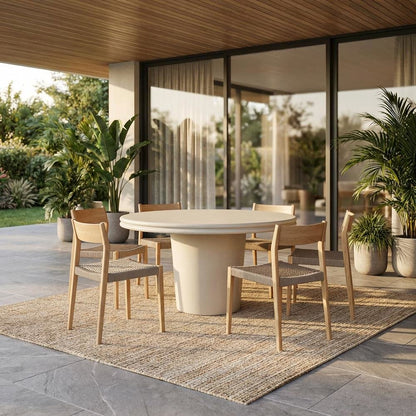 Round Concrete Outdoor Dining Table with Weather-Resistant Surface