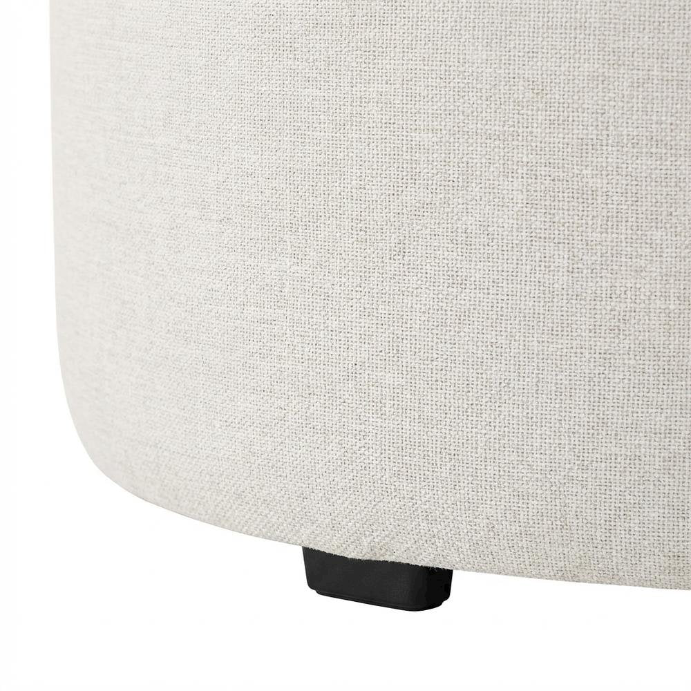 Round Heathered Fabric Upholstered Ottoman for Outdoor Spaces