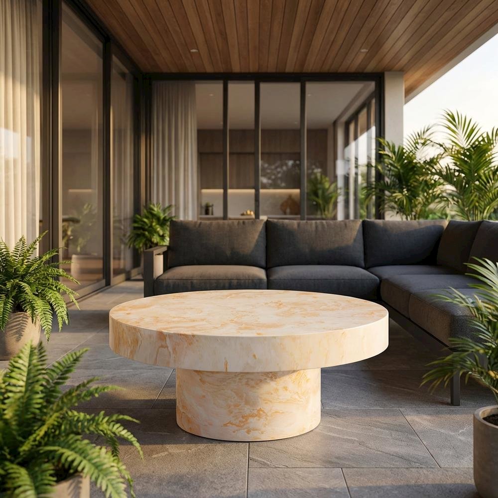 Round Concrete Outdoor Coffee Table With Weather-Resistant Design