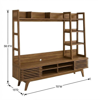 Brown Wood TV Stand Entertainment Center with Spacious Surface