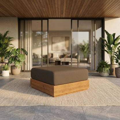 Outdoor Patio Acacia Wood Ottoman With Sturdy Frame And Versatile Design
