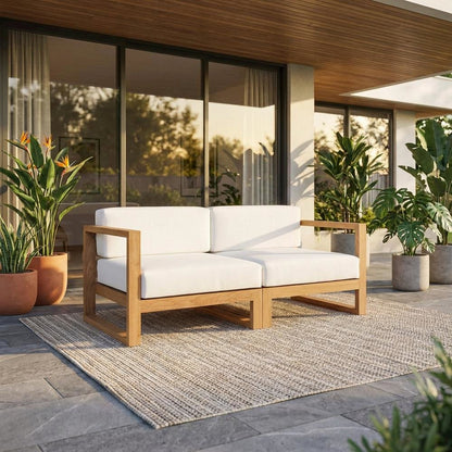 Outdoor Patio Teak Wood Sectional Sofa Loveseat with Armrests