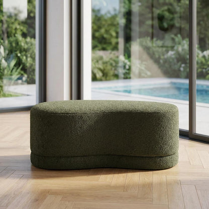 Outdoor Upholstered Ottoman Bench In Neutral Fabric For Patio Use