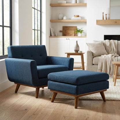Polyester Armchair and Ottoman Set with Comfortable Cushioned Seating