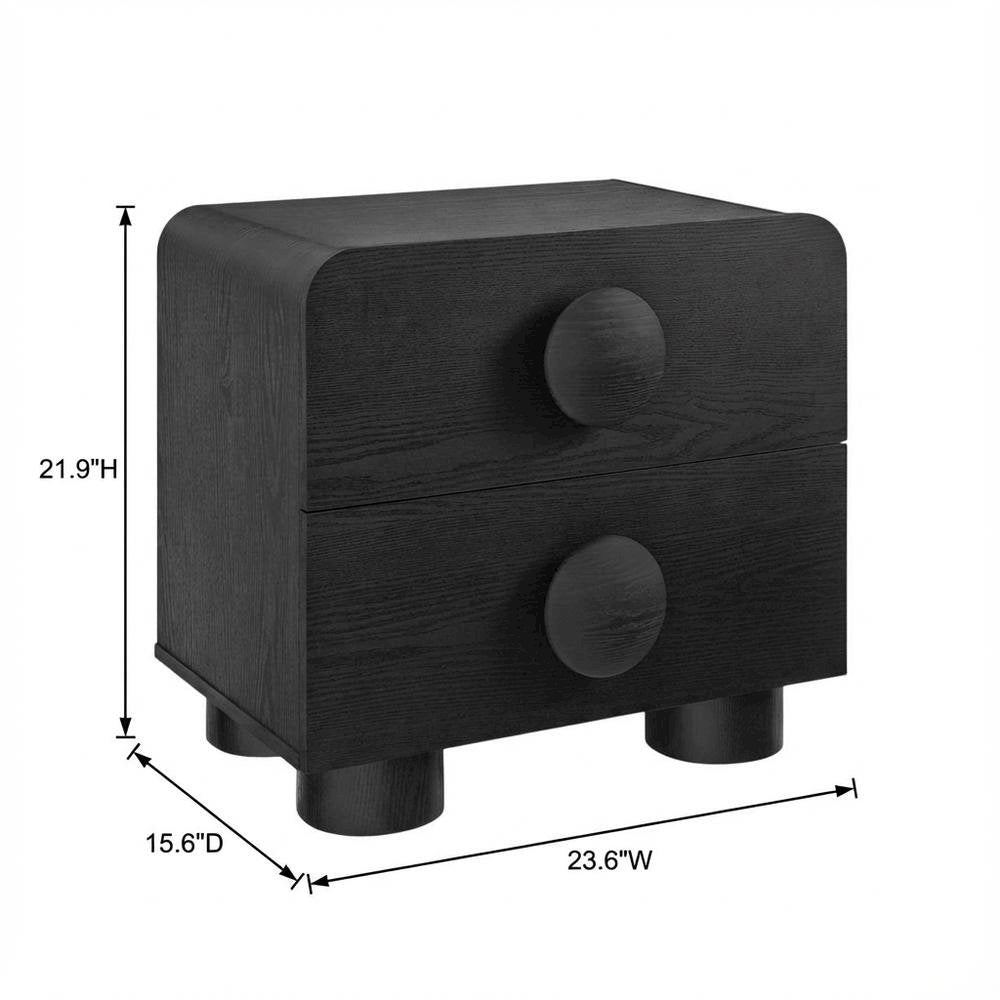 Black 2-Drawer Nightstand with Modern Design and Sturdy Construction