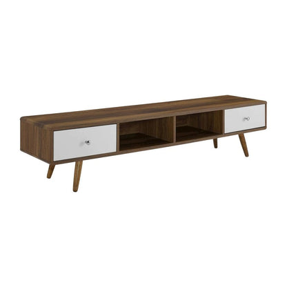 Wood TV Stand with Brown Finish and Spacious Surface