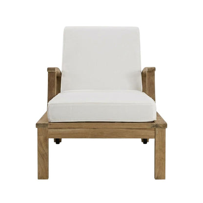 Outdoor Patio Teak Single Lounge Chair With Cushioned Seat And Armrests