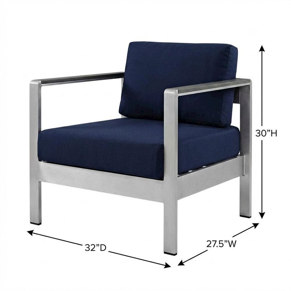 Outdoor Aluminum Armchair For Patio Lounge With Cushioned Seat