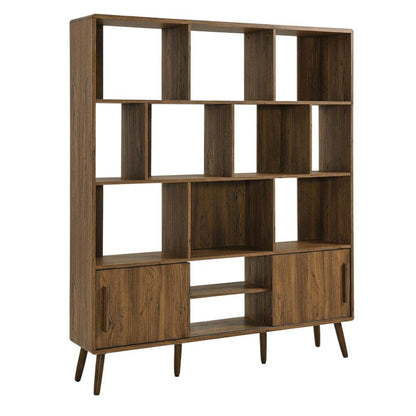 Wooden Bookcase with Sliding Doors and Contemporary Design