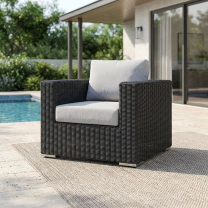 Outdoor Fabric Armchair with Cushions and Comfortable Support