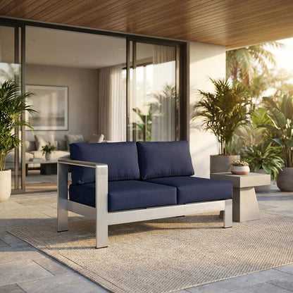Outdoor Left-Arm Corner Sectional Loveseat - Aluminum Frame, Cushioned Seating