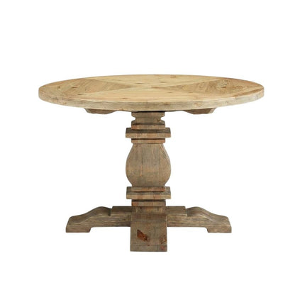 Brown Round Pine Wood Dining Table, Modern Farmhouse, Seats 4