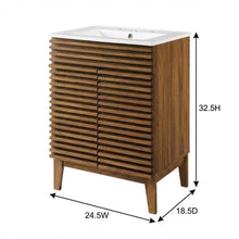 Walnut White 24-Inch Floor-Mount Bathroom Vanity with Ceramic Sink