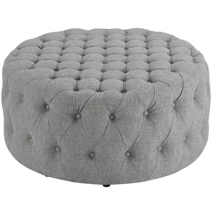 Light Gray Fabric Ottoman, Neutral Soft Upholstered Seat for Room