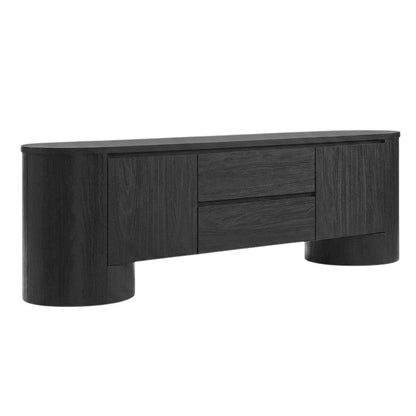 Oval Entertainment Center TV Console Cabinet with Storage and Drawers, Black