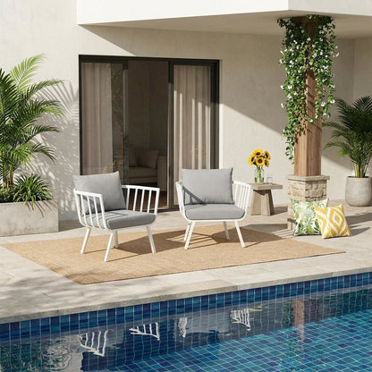 Aluminum Armchair Set Of 2 For Outdoor Lounge With Cushioned Seating