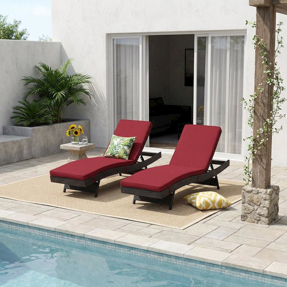 Aluminum Outdoor Lounge Chair Set of 2 With Thick Cushions And Stack-Free Design
