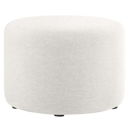 Woven Heathered Fabric Outdoor Ottoman with Cushioned Top in Neutral Tone