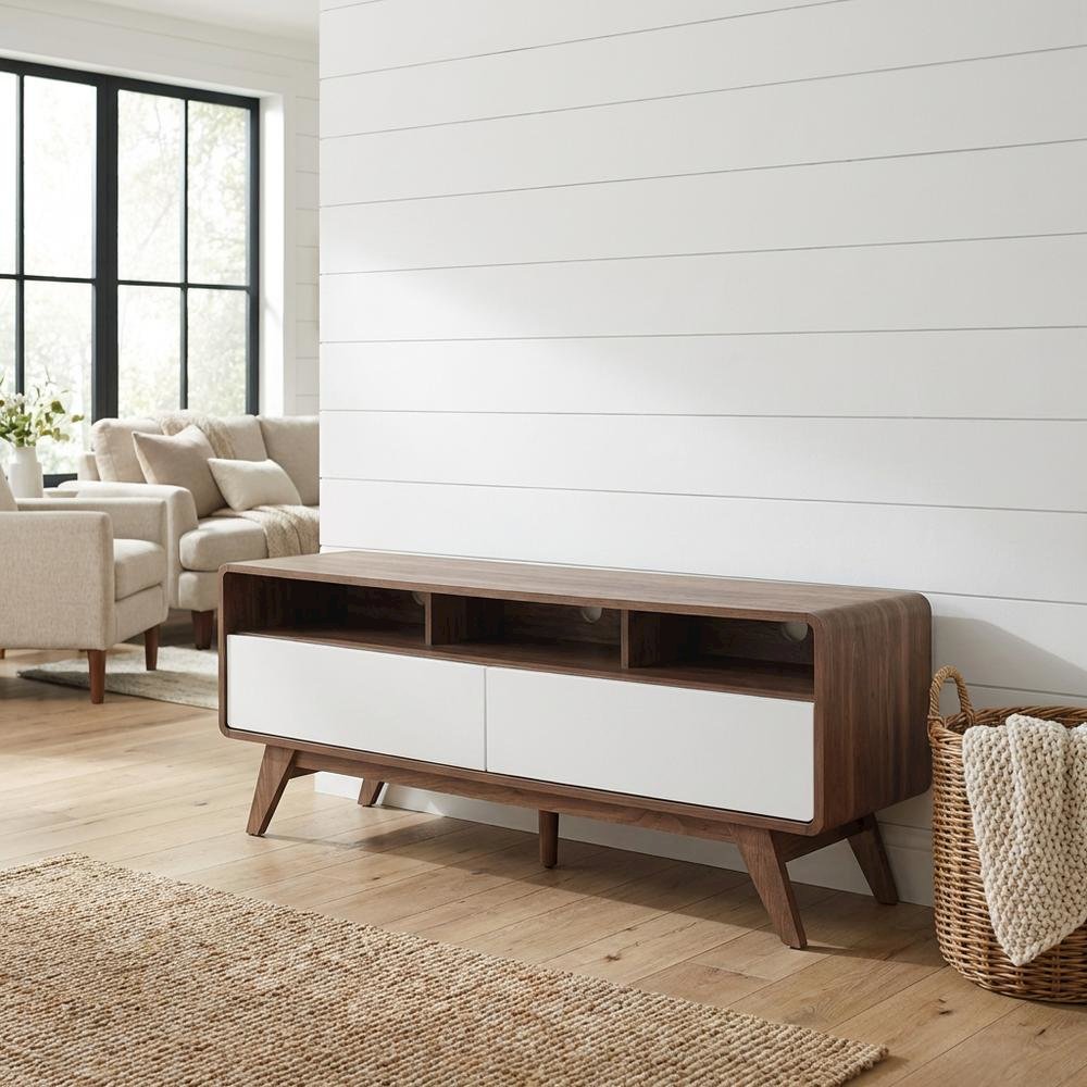 Wooden TV Stand in Brown with Spacious Storage and Sturdy Design