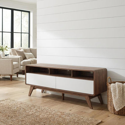 Wooden TV Stand in Brown with Spacious Storage and Sturdy Design