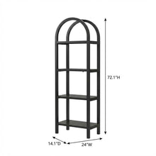 Black Narrow Arched Bookshelf, Elevated Shelves, Engineered Wood Construction
