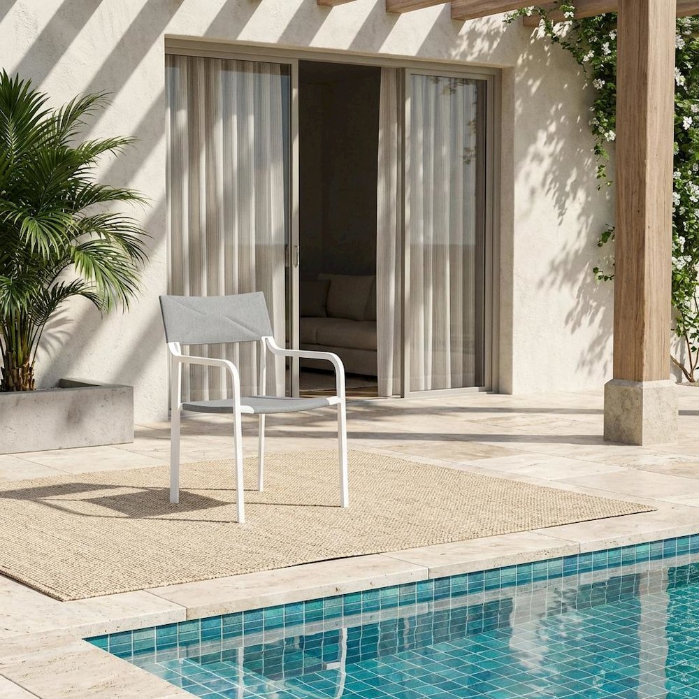 Stackable Outdoor Aluminum Dining Armchair With Armrests For Patio Lounge