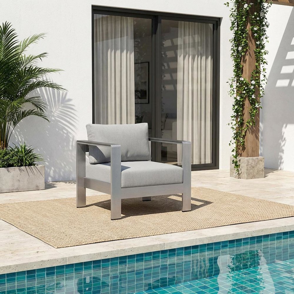 Aluminum Fabric Outdoor Patio Armchair With Cushioned Seating