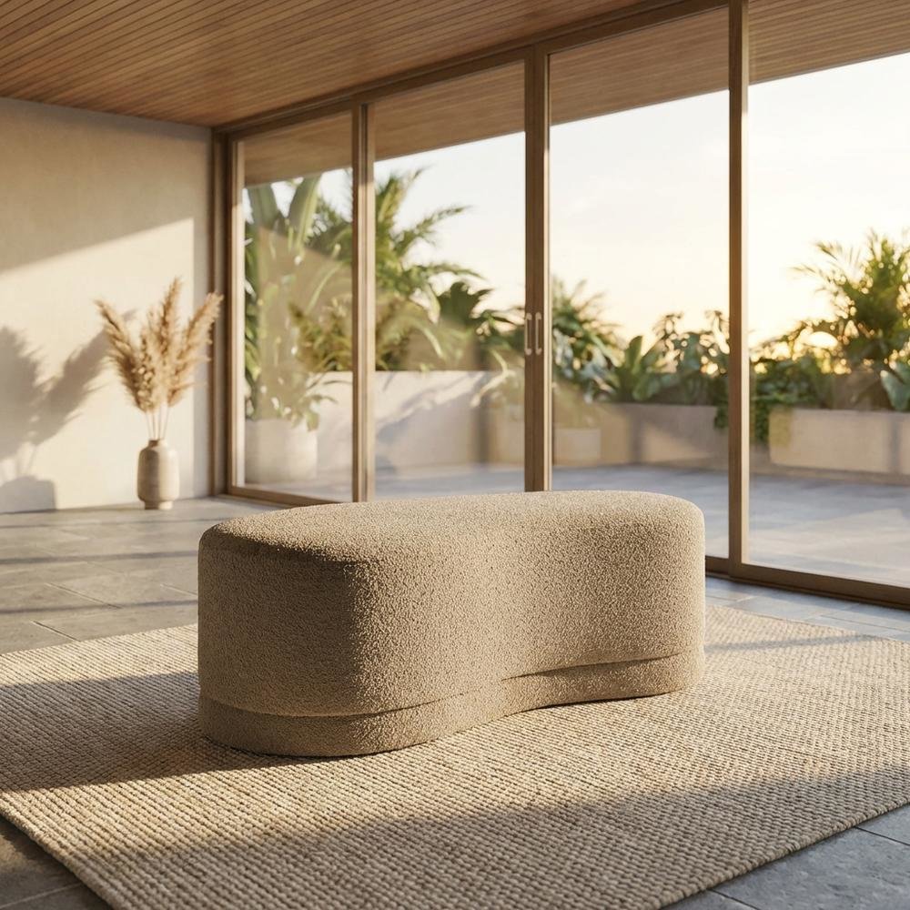 Outdoor Upholstered Ottoman Bench With Plush Cushion For Lounge Areas