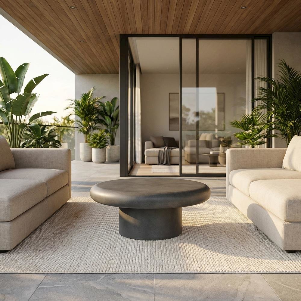 Round Concrete Outdoor Coffee Table with Modern Design and Durable Finish