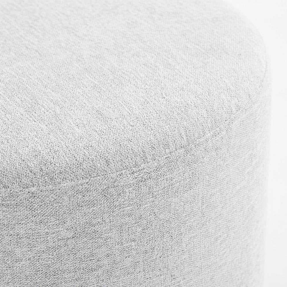 Round Heathered Fabric Upholstered Ottoman, neutral tones, comfortable seating