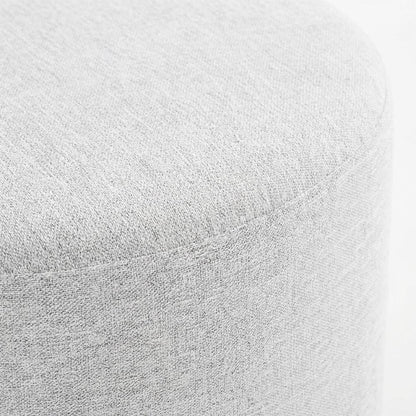 Round Heathered Fabric Upholstered Ottoman, neutral tones, comfortable seating
