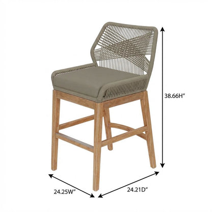Teak, Rope Outdoor Counter Stool, Weather-Resistant Material, Patio Use