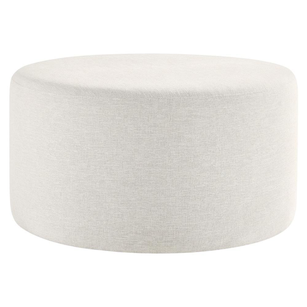 Round Heathered Fabric Upholstered Ottoman for Outdoor Spaces