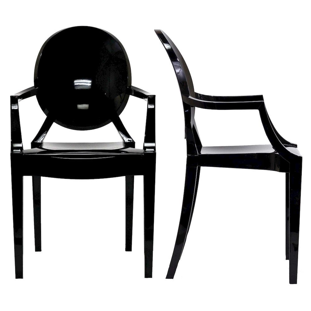 Acrylic High-Back Dining Armchairs with Arms, Black, Set of 2