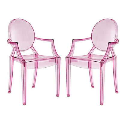 Acrylic High-Back Dining Armchairs with Arms, Pink, Set of 2