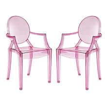 Acrylic High-Back Dining Armchairs with Arms, Pink, Set of 2