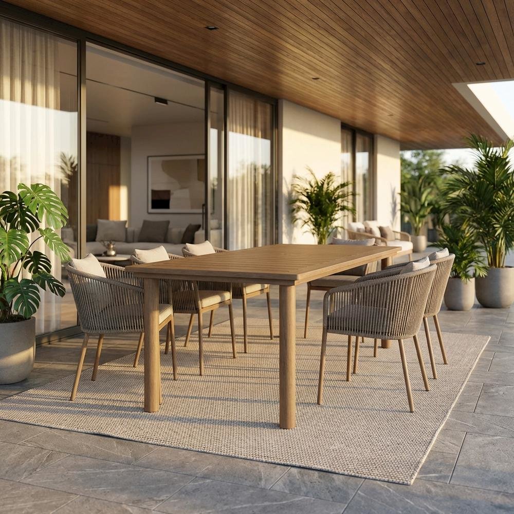 Metal Outdoor Dining Table, 76-Inch Length, Aluminum Construction