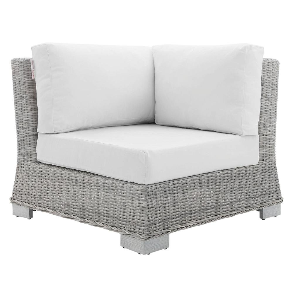Outdoor Patio Wicker Rattan Corner Chair With Backrest And Seat Cushion