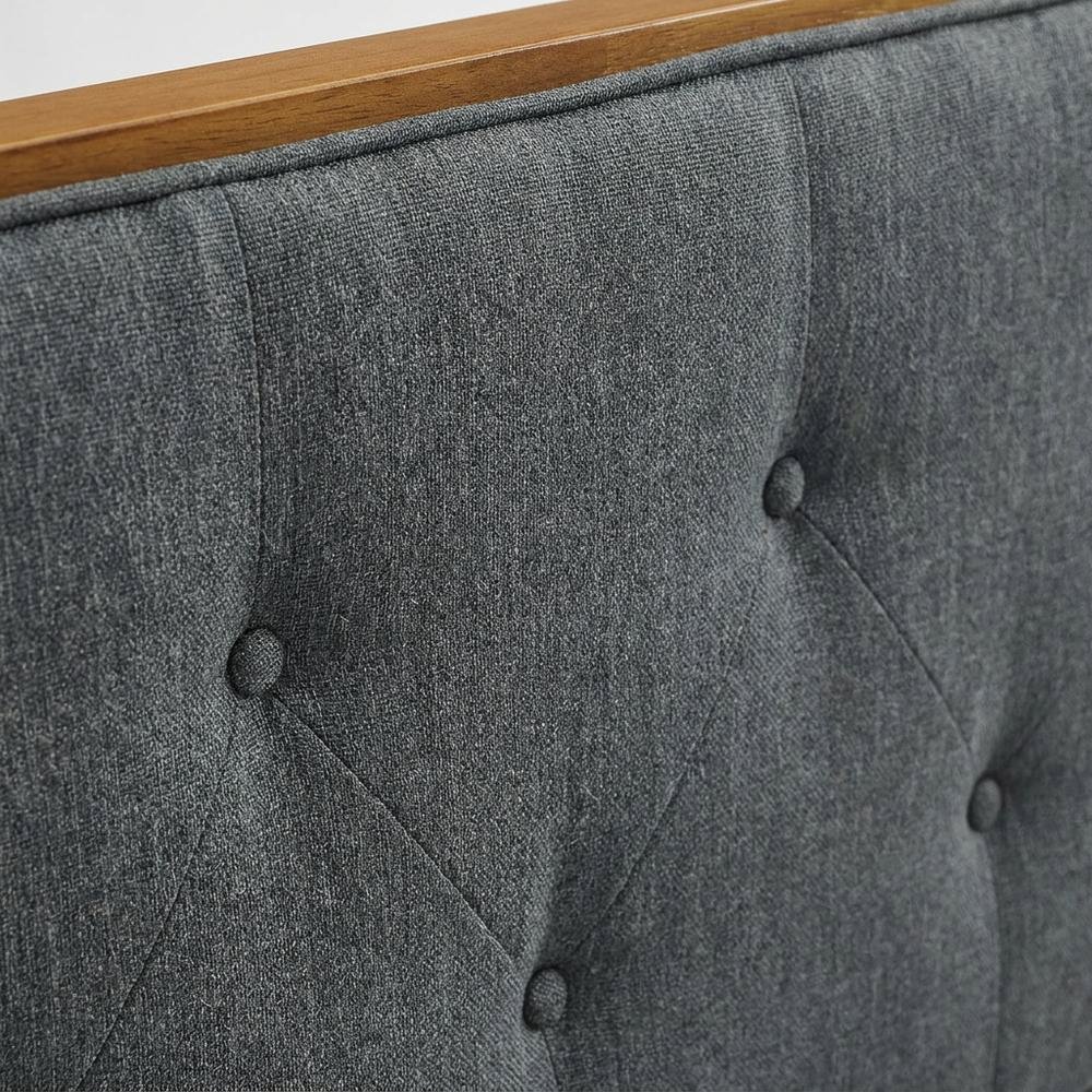 Tufted Fabric and Wood Queen Size Headboard with Storage, Walnut Charcoal