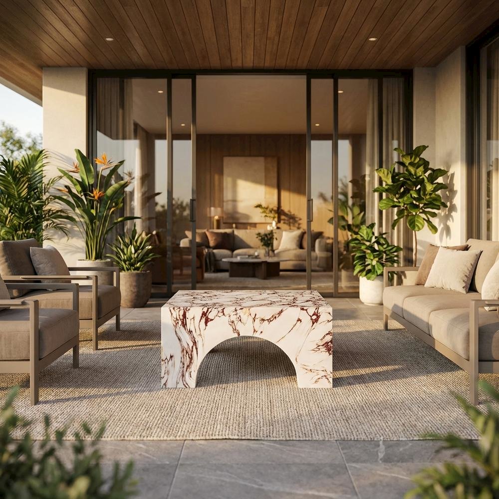 Outdoor Patio Arched Coffee Table In Concrete Finish With Durable Construction