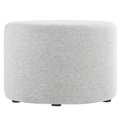 Round Heathered Fabric Upholstered Ottoman, neutral tones, comfortable seating