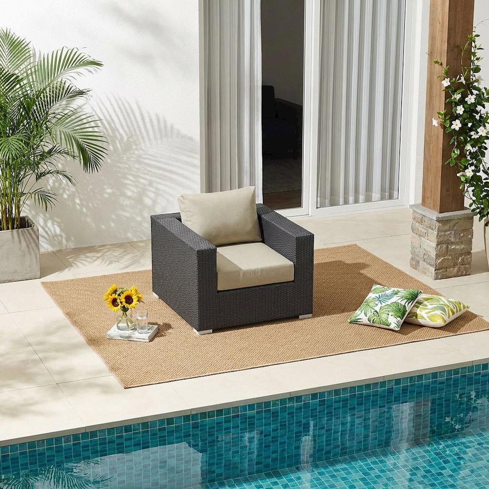 Outdoor Patio Armchair With Cushions And Armrests For Garden Lounge