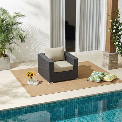 Outdoor Patio Armchair With Cushions And Armrests For Garden Lounge