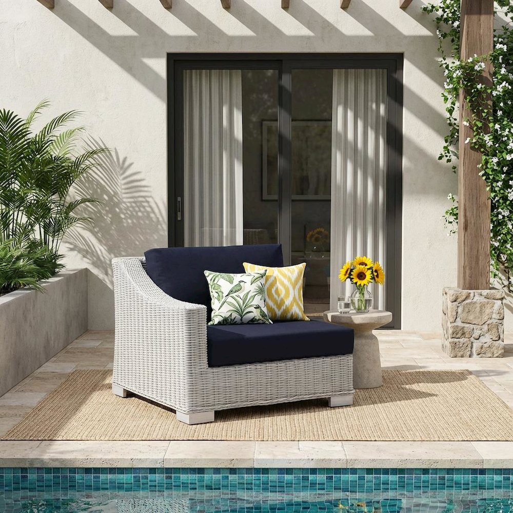 Outdoor Lounge Chair With Wicker Rattan Armrest For Patio Comfort