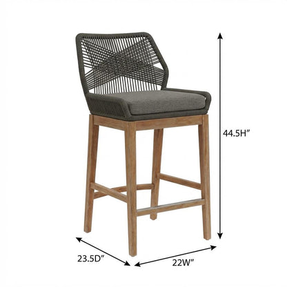 Teak Wood Outdoor Bar Stool With Footrest For Patio Dining