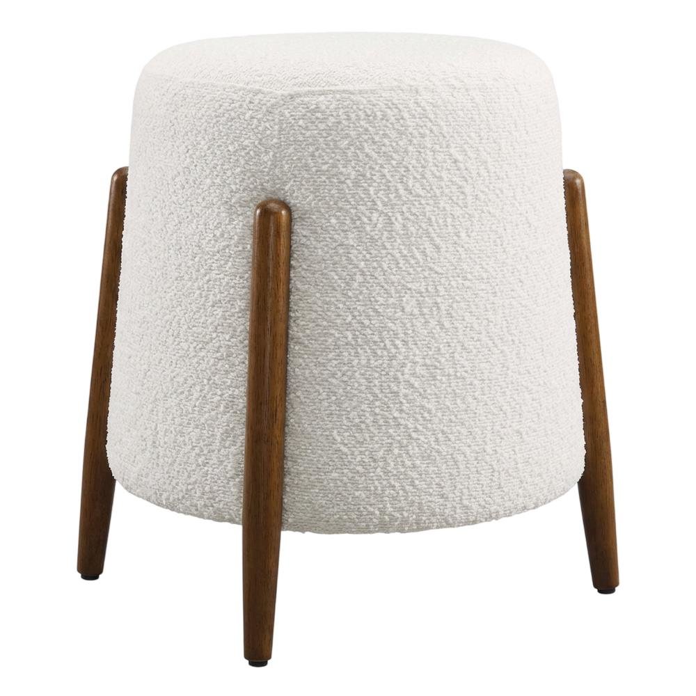Outdoor ottoman with upholstered boucle fabric, stylish seat, square design